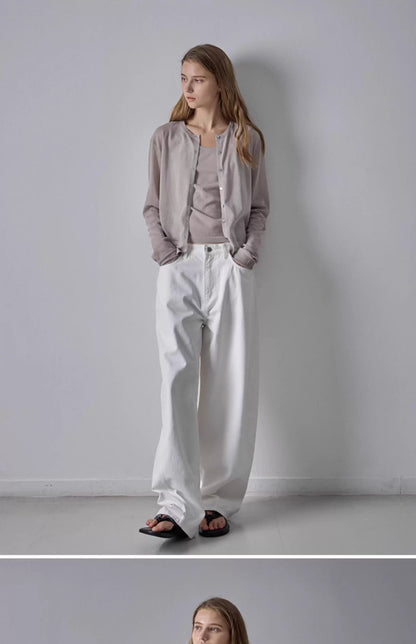 NOTHING WRITTEN facade pattern white jeans high waist commuter straight pants -LILY.