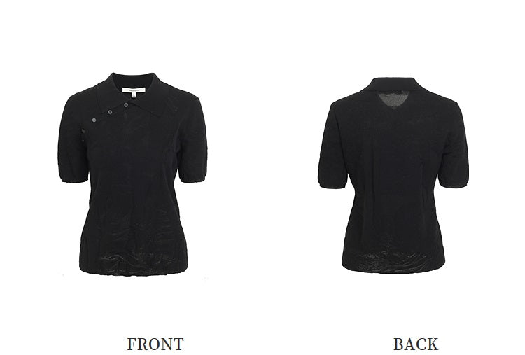 ZHUCHONGYUN black short-sleeved diagonal placket knitted top-MIHAWK.