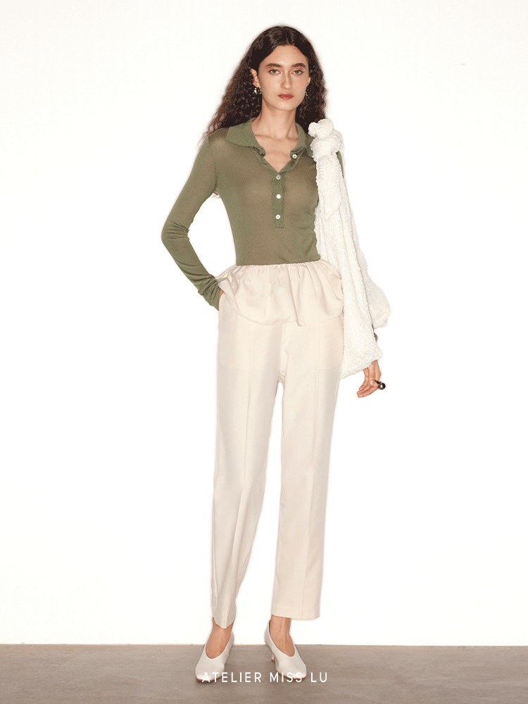 ATELIER MISS LU  spring/summer vintage long sleeves ice feeling knit top - RAIN