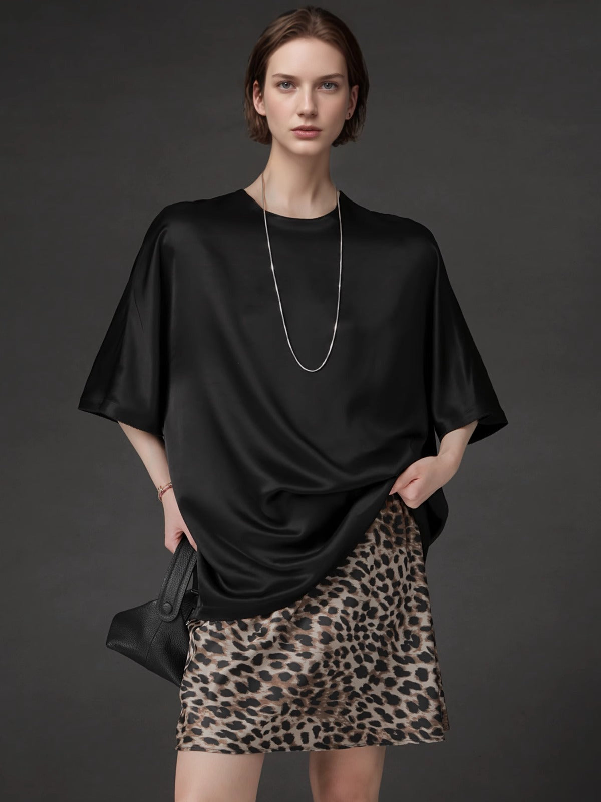 PIAOIN light luxury acetate satin glossy mid sleeve body shirt - CHARLOTTE