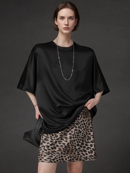PIAOIN light luxury acetate satin glossy mid sleeve body shirt - CHARLOTTE