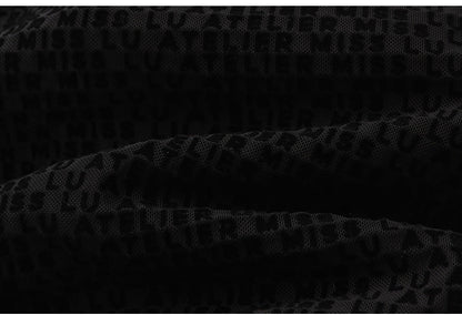 ATELIER MISS LU Logo Flocking Design Sheer Long-sleeved Top - RESULT