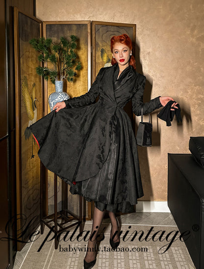 Le Palais Vintage  Lace Dark Pattern Waist Black Slim Skirt Coat-CHASE