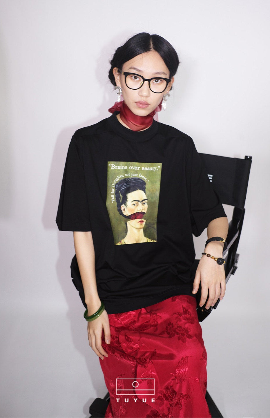 TUYUE Frida art print crew neck mercerized cotton short-sleeved T-shirt- ARCHER.