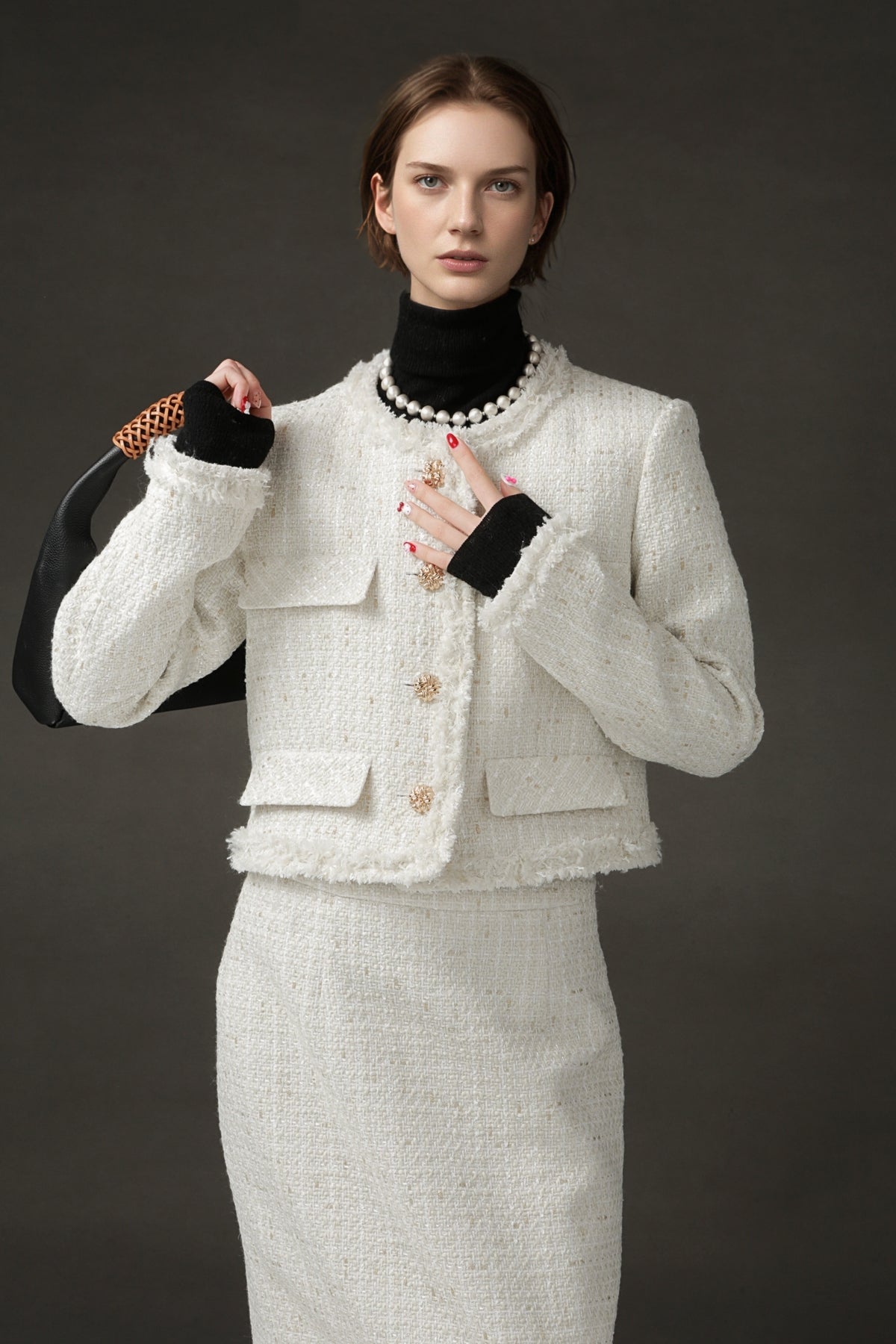 PIAOIN Light Luxury Elegant Wool Jacket & Midlength Skirt Set Two Pieces-YOTA