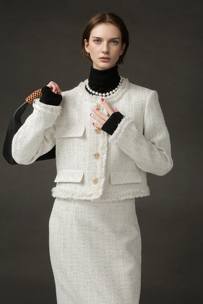 PIAOIN Light Luxury Elegant Wool Jacket & Midlength Skirt Set Two Pieces-YOTA