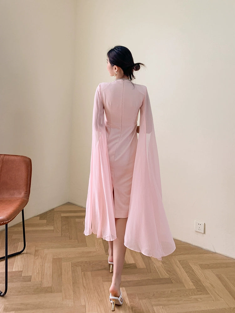 DOLLY Elegant Crew Neck Sleeveless Drape High Waist Wedding Guest Dress-LUNA