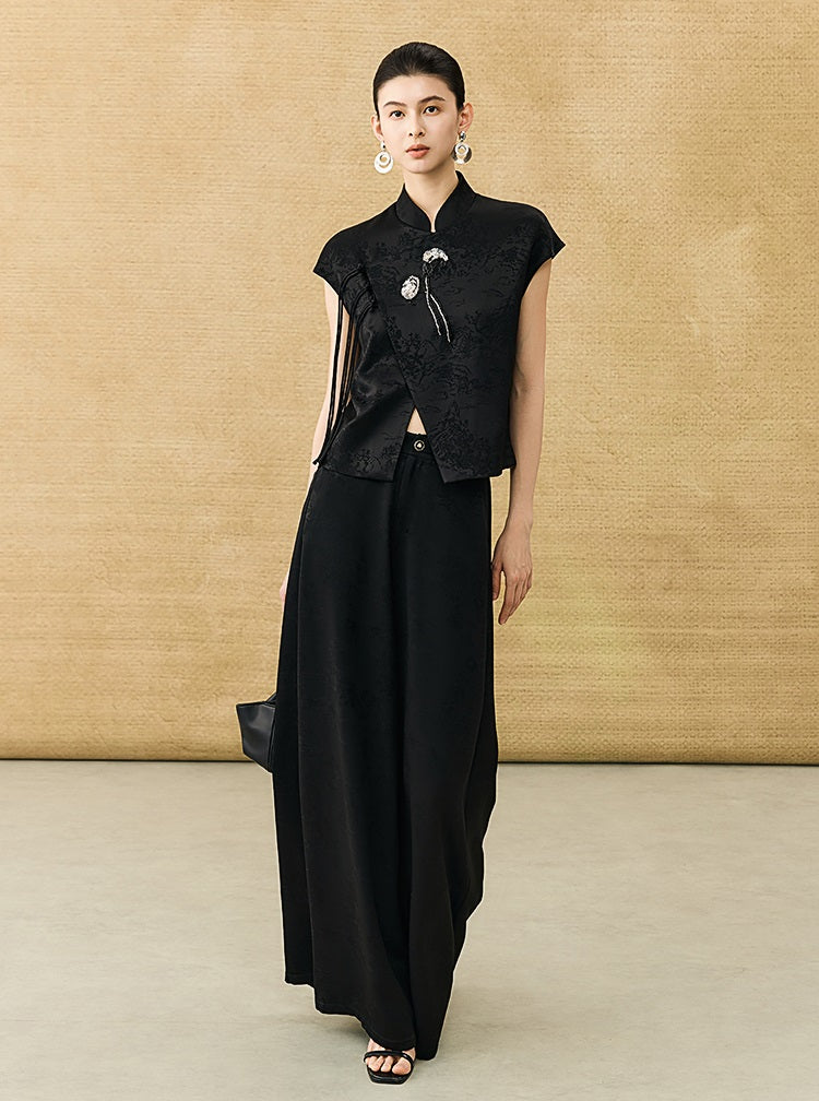 HECO Chinese high-end acetate jacquard drape slimming trousers - QUEEN.