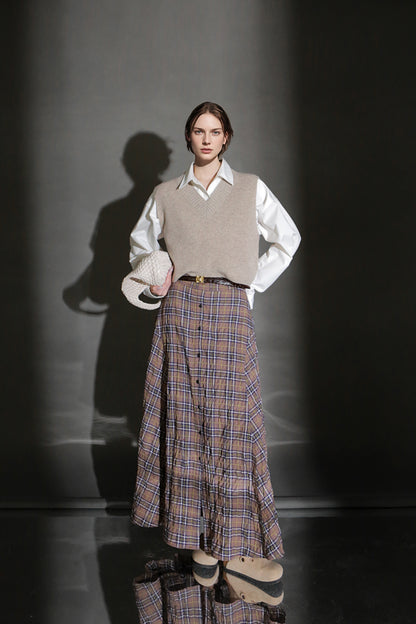 PIAOIN British Style Pattern Design A-Line Women's Fashionable Pleated Skirt -CHARLOTTE