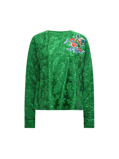 M essential Mackay designer emerald green silk thread embroidered top  pants set- zim.