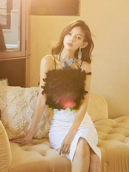 DOLLY Elegant Black/White Sleeveless Suspender Short Chic Vest-CASA