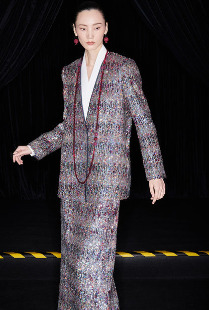 M essential Ma Kai designer Yao Ye embroidered deep V-neck straight suit - FAY.