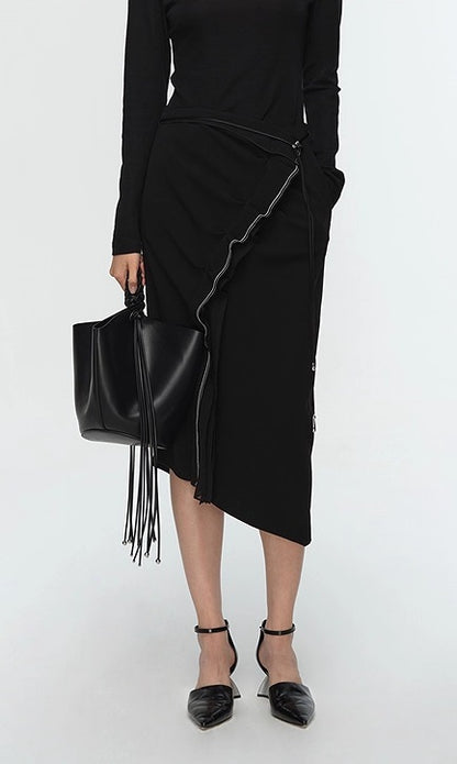 COMME MOI Lu Yan designer's new women's commuter acetate lace asymmetrical skirt - BANKS.