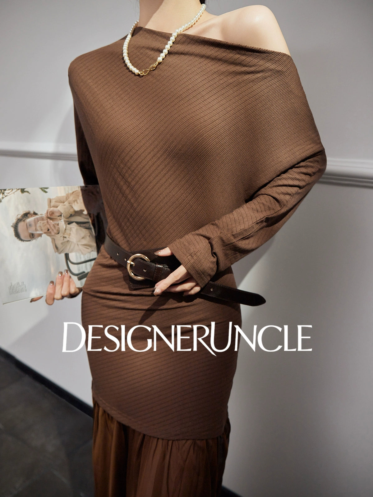 DGU "Qitu" coffee new design slim slimming high-end long skirt - Charles.