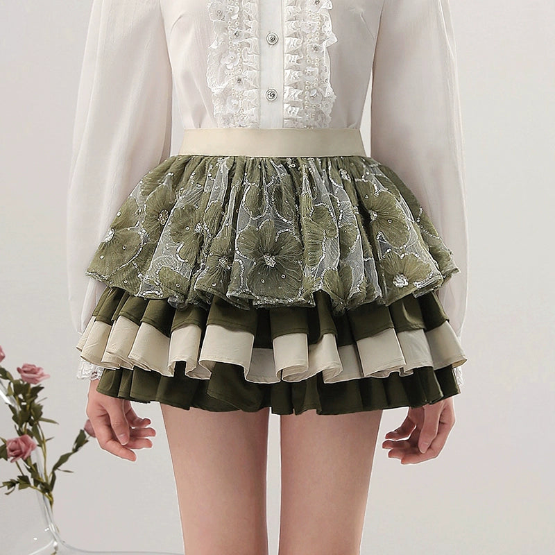 CHECOCRE Chic  Three-dimensional Mesh High-waisted Puffy Skirt - AUDIENCE