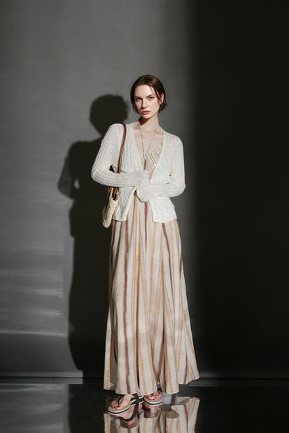 PIAOIN resort-style vertical stripe design sundress women's halterneck design cinched waist dress high-quality spring and summer-GISELLE