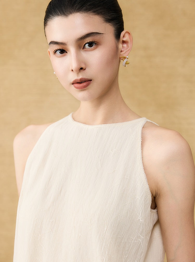 HECO Chinese style wrinkle elastic crew neck vest  age-reducing top - CAST.