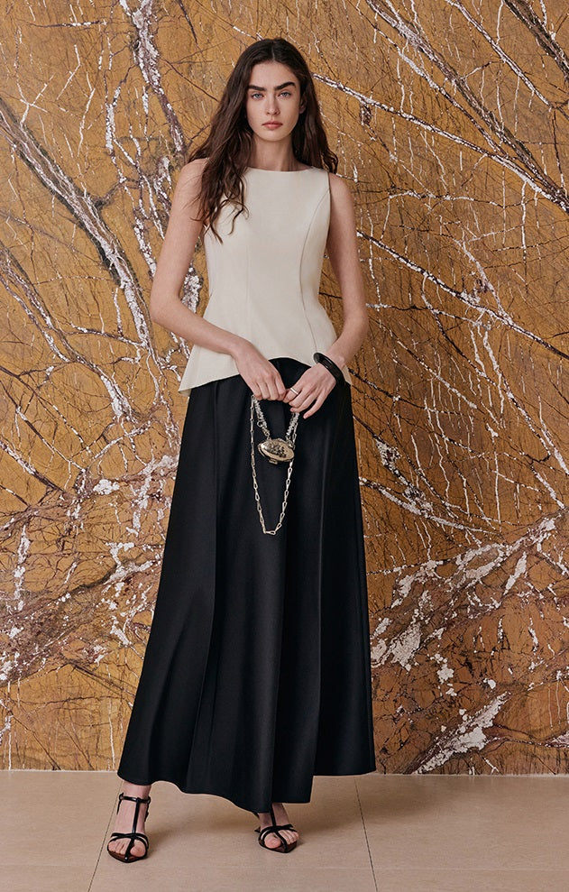 M essential Artful Agility Irregular Streamer Top Pleated Bony Structured Skirt-LIRESSA