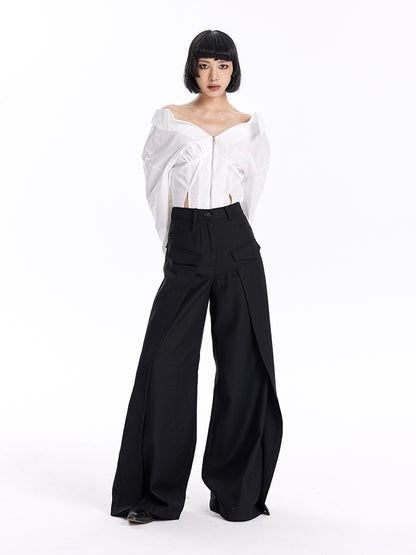 TINY IN women's high-waisted wide-leg black pants -CHERRY