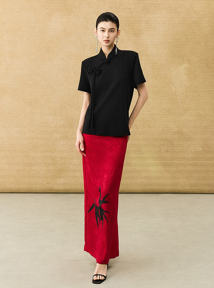 HECO Chinese Handmade Rose Tassel Short Sleeve T-Shirt  - GRADE.