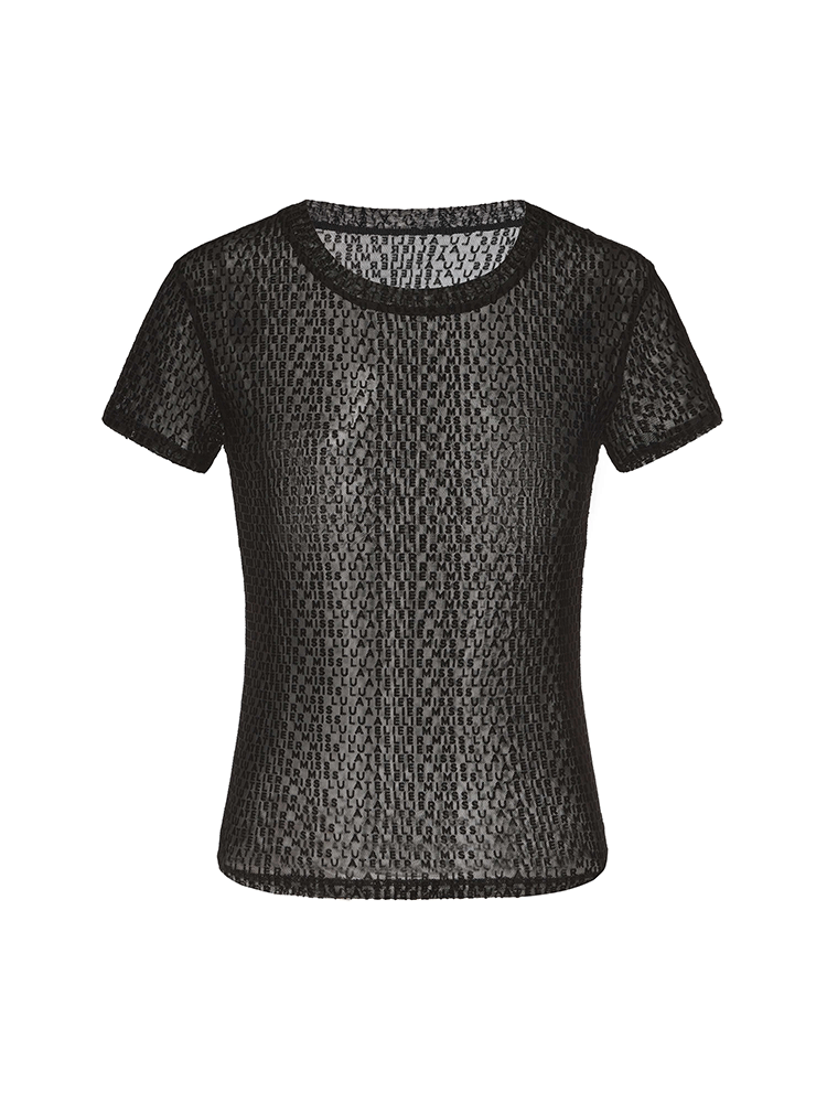 ATELIER MISS LU Logo Flocking Design Sheer Top -STRINGS.