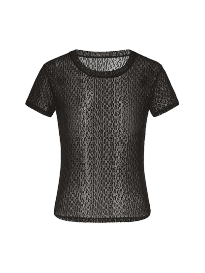 ATELIER MISS LU Logo Flocking Design Sheer Top -STRINGS.