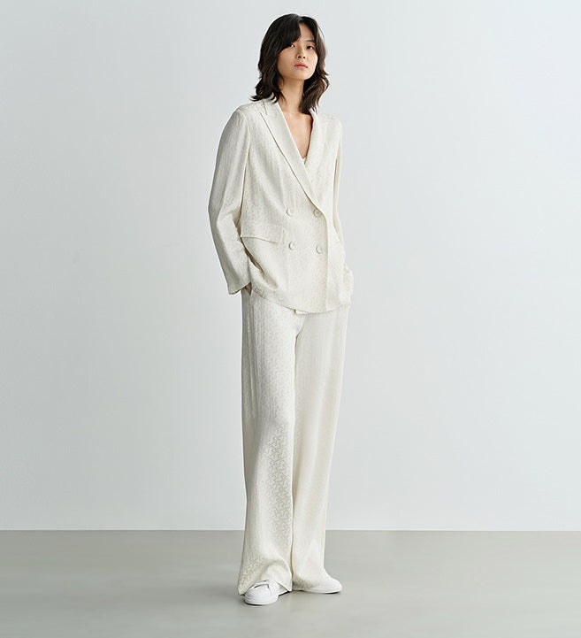 COMME MOI Lv Yan designer summer women's fashion simple white jacquard straight-leg pants - ADDISON.