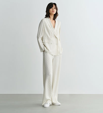 COMME MOI Lv Yan designer summer women's fashion simple white jacquard straight-leg pants - ADDISON.