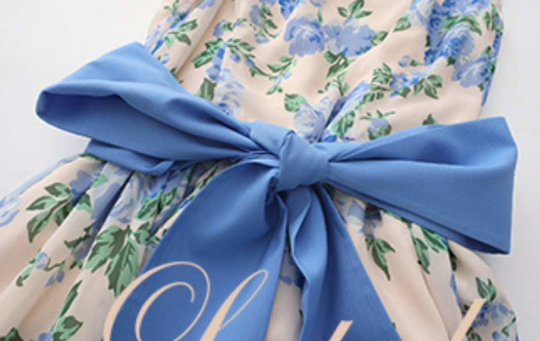 Le Palais Vintage elegant silk floral dress with a huge hem-KOTORI.