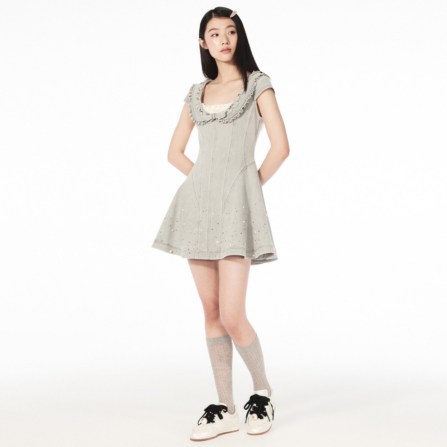 FAME ruffled A-pendulum denim dress - SAMUEL