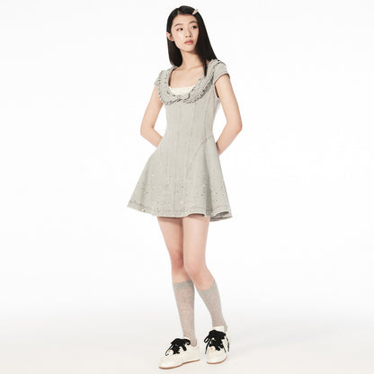 FAME ruffled A-pendulum denim dress - SAMUEL