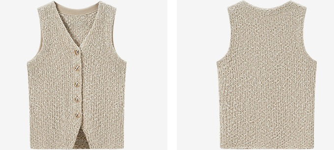 COMME MOI Lv Yan designer spring women's V-neck floral yarn knitted vest - EDEN.
