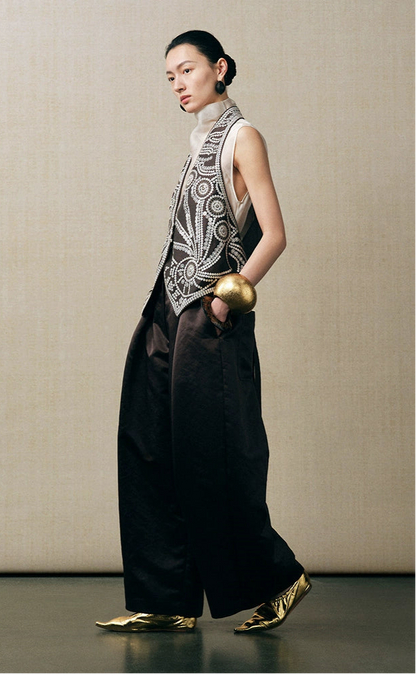 ZHUCHONGYUN heavy beaded embroidered linen vest-SNAIL.