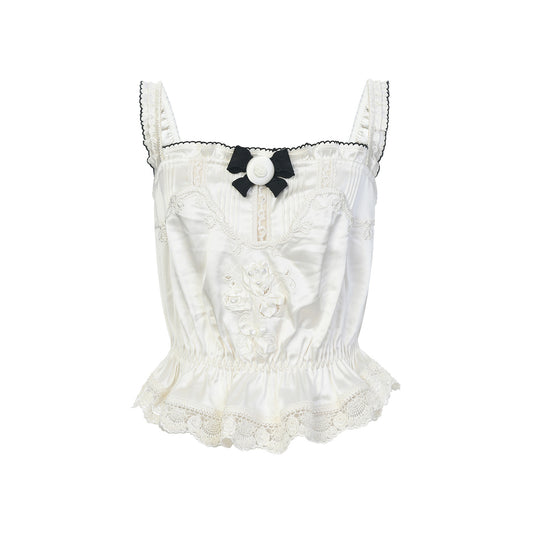 FAME bow embroidered satin top - REMI