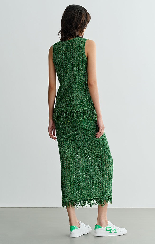 COMME MOI Lv Yan designer spring new women's beaded tassel cut-out knitted skirt - DAISY.