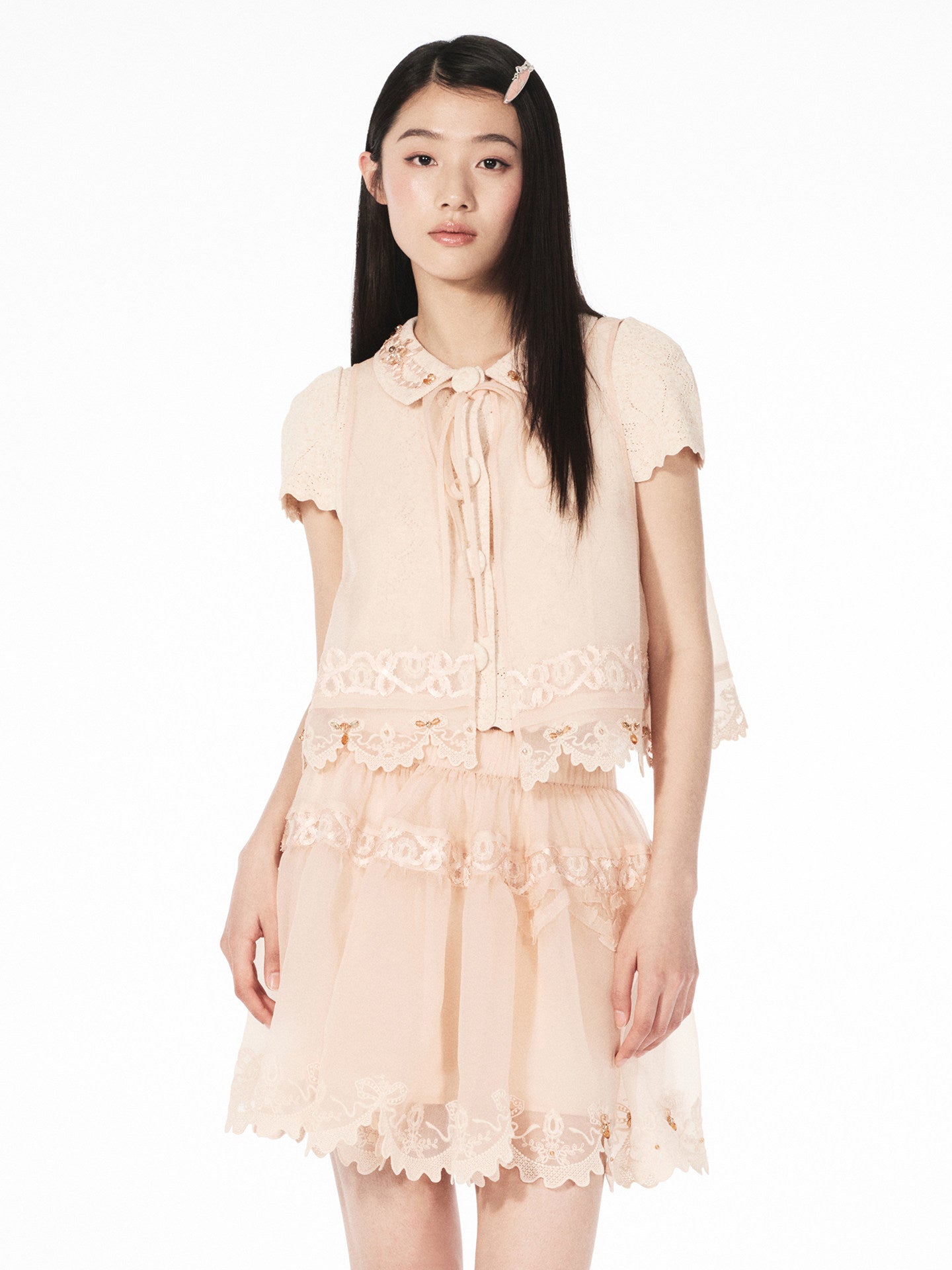 FAME A-line drapery embroidered two-piece top - AVA
