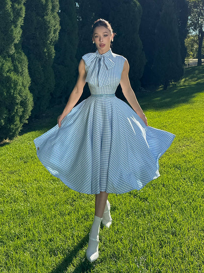 Le Palais Vintage Hepburn style elegant plaid slim fit large skirt dress-HANKS