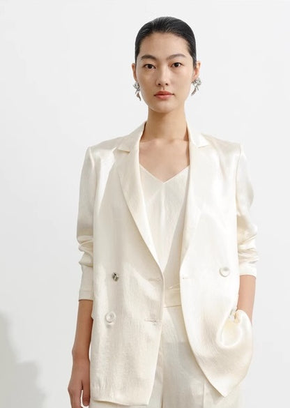 COMME MOI Lv Yan designer summer women's acetate luster commuter straight suit - WILLOW .