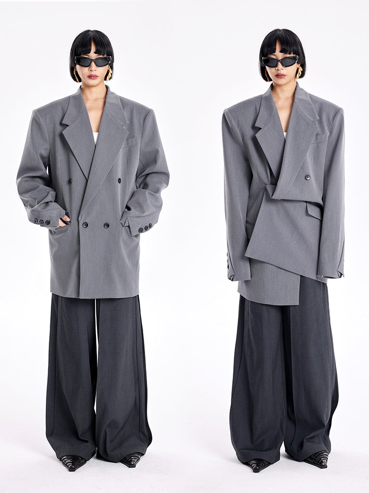 TINY IN Padded Shoulder Cuffs Folded Wide Shoulders Loose Coat-POXY