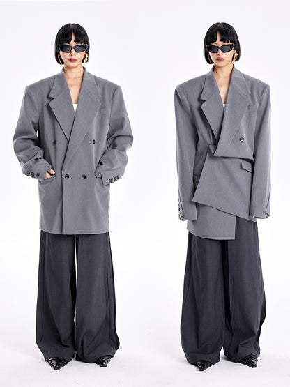 TINY IN Padded Shoulder Cuffs Folded Wide Shoulders Loose Coat-POXY