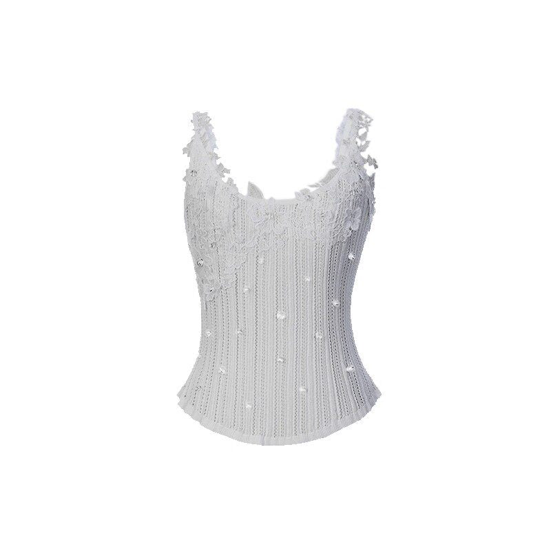 FAME lace-style spliced knitted vest suspender underwear top - PRECIOUS