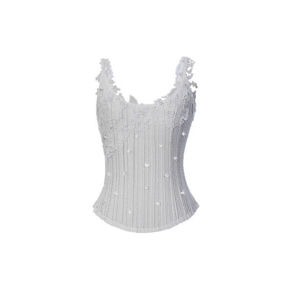 FAME lace-style spliced knitted vest suspender underwear top - PRECIOUS