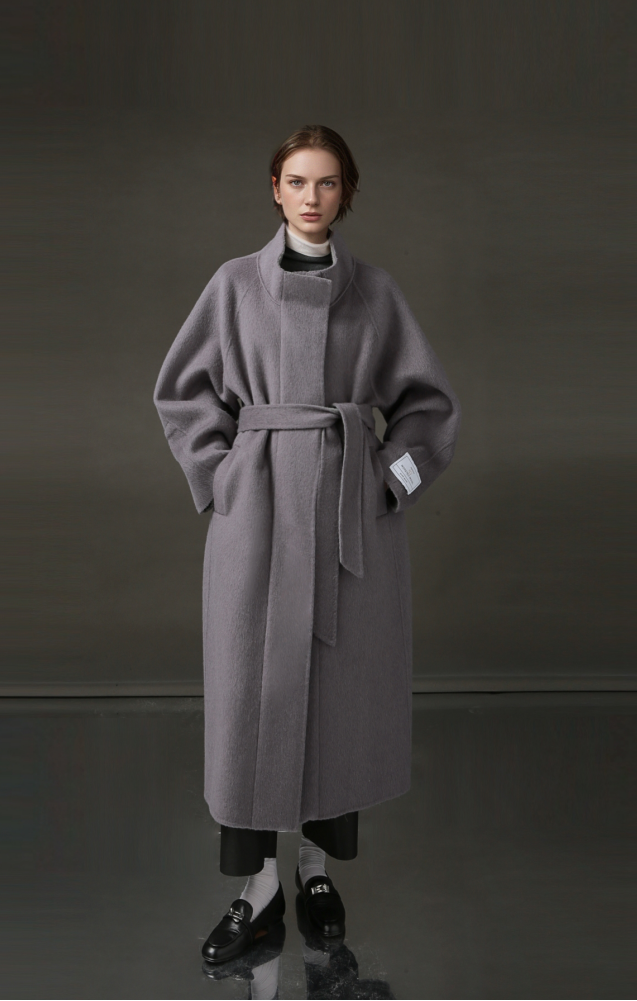 PIAOIN Women's Tweed Jacket Cashmere Long Coat-DAWN