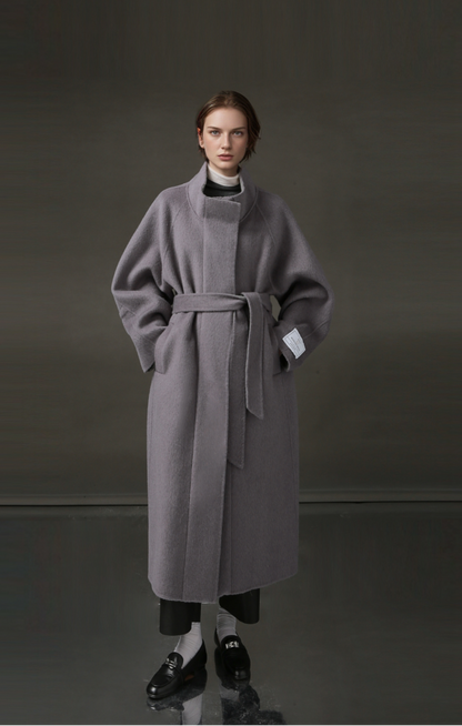 PIAOIN Women's Tweed Jacket Cashmere Long Coat-DAWN