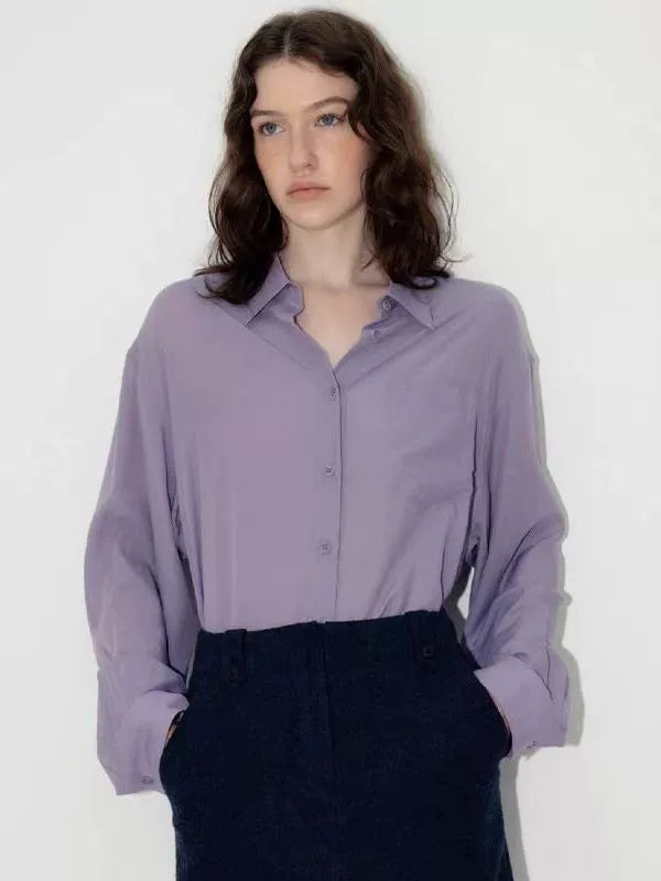 Nothing Written Long Sleeve Slightly Translucent Lavender Purple Shirt-KATE.