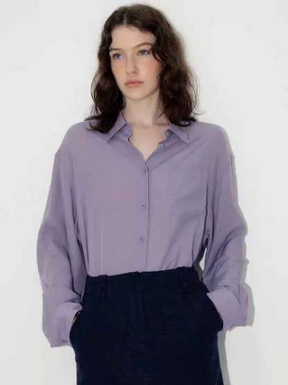 Nothing Written Long Sleeve Slightly Translucent Lavender Purple Shirt-KATE.