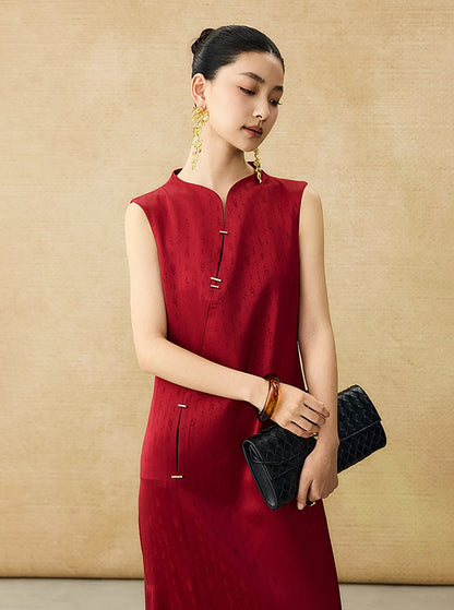 HECO Chinese Acetate Sleeveless Slit Long Dress- BELIEVE.