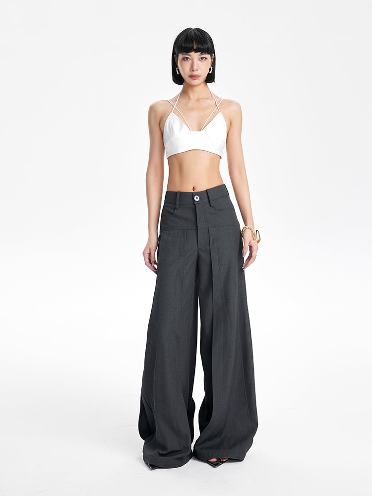 TINYIN heavy work patchwork wide-leg versatile black pants -GASSY