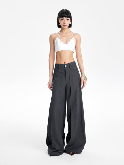 TINYIN heavy work patchwork wide-leg versatile black pants -GASSY
