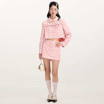 FAME Two Pieces Powder and White Colored Plaid Skirt - ALVIN.